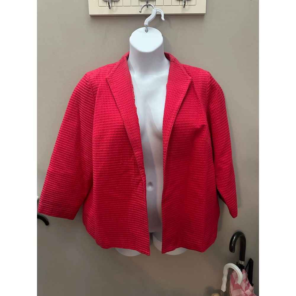 Womens Red Squared Detail Blazer 1X Office Business Causal Jacket